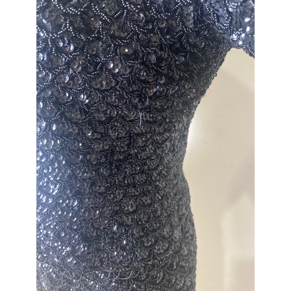 Vintage Doreen Black Sequin Beaded 2 Piece Skirt Set Hand Decorated Hong Kong - Picture 4 of 13